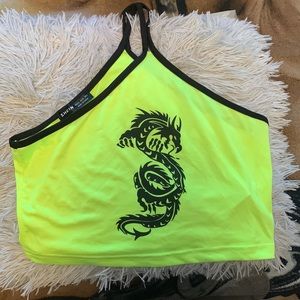 Neon green Chinese Dragon print halter top